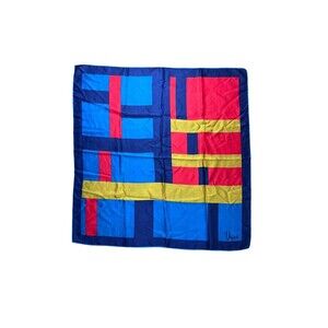 Vintage Vera Neumann Geometric Colorblock 100% Silk Scarf Signed 25x25